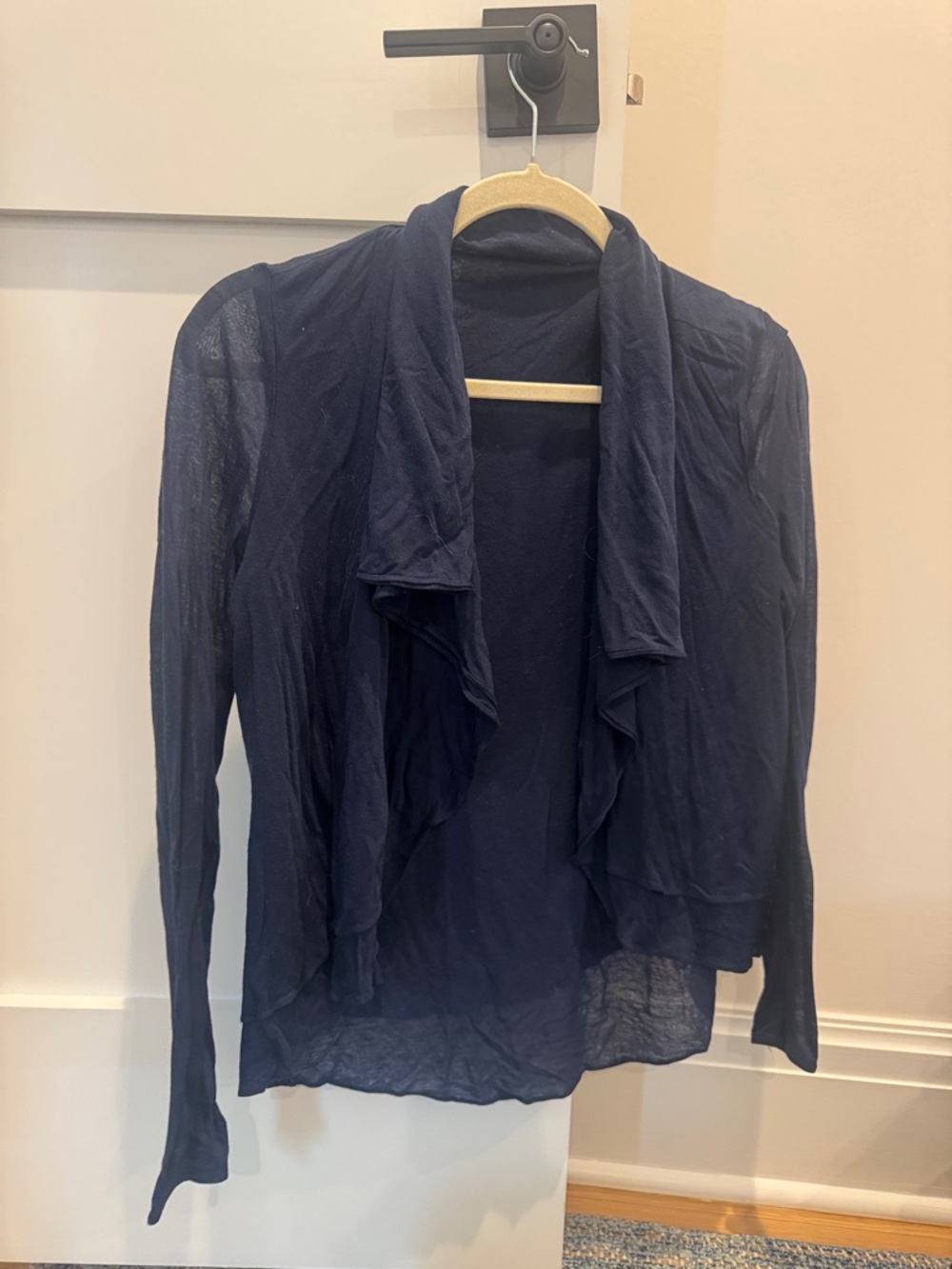 Elie Tahari Dark Navy Sheer Waterfall Cardigan